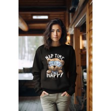 Adabebek Premium Uykucu Boho Baskılı Tarz Kadın Bisiklet Yaka Sweatshirt