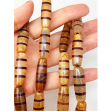 Yaşam Tohumu 3 Şeritli Tibet Akik Taşı Silindir Kesim 9X30MM Dizi (45780)