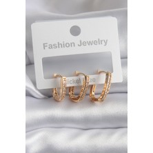 Callerrons Accessories  Pirinç Gold Renk Zirkon Taş Detay Halka Model Kadın Küpe