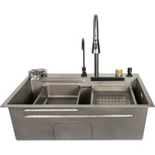 Stilmax Paslanmaz Çelik SUS304 Teknolojik Akıllı Şalale Evye Seti 75 x 45 cm 7 Fonksiyonlu Mutfak Evyesi