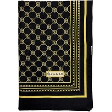 Vakko Monogram Tivil Ipek Şal 300088-SIYAH Altın