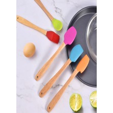 Multiamo 5 Li Renkli Bambu Silikon Spatula Kaşık Seti Uzun 26 cm