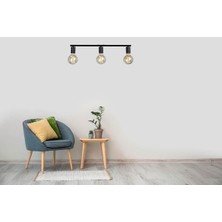 Riolight  Modern Siyah 3XE27 Duylu Metal Sıralı Plofonyer Tavan Avizesi Taban UZUNLUĞU:60CM