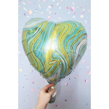 Pekshop Yeşil Mermer Kalp Folyo Balon Retro Balon Kalp Şekilli 18INÇ 45CM