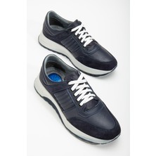 Dilimler Ayakkabı Deri Yan Dikişli Kalın Taban Lacivert Erkek Ayakkabı Günlük Casual