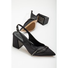 Dilimler Ayakkabı Saten Baretli Taşlı Siyah Büyük Numara Kadın Ayakkabı Topuklu Abiye