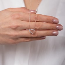 Hom Silver Jewelry 925 Ayar Gümüş Zirkon Taş Işlemeli Kar Taneli Motifli Kalp Kadın Kolye HSJ0059