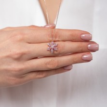 Hom Silver Jewelry 925 Ayar Gümüş Pembe Renkli Taşlı Lotus Kadın Kolye HSJ0063