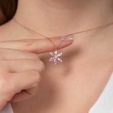 Hom Silver Jewelry 925 Ayar Gümüş Pembe Renkli Taşlı Lotus Kadın Kolye HSJ0063