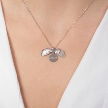 Hom Silver Jewelry 925 Ayar Gümüş Kişiye Özel Açılıp Kapanabilir Isimli Yaprak Kadın Kolye HSJ00700