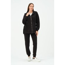 Busa Hamile Termal Fermuarlı Kapüşonlu Eşofman Takım Siyah