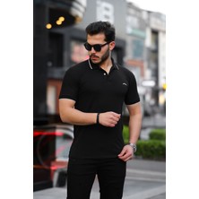 3A Moda Erkek Siyah Pamuk Serin Tutan Dar Kesim Polo Yaka T-Shirt