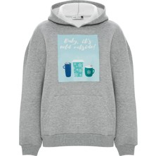 Muni Muni  Baskılı Düz Renk Sweatshirt -Gri