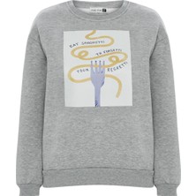 Muni Muni  Baskılı Düz Renk Sweatshirt -Gri