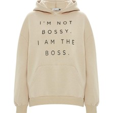Muni Muni  Baskılı Düz Renk Sweatshirt -Bej
