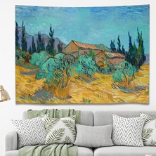 Greendecor Van Gogh Ahşap Ev Zeytin Ağaçları Bahçe Ünlü Eser Duvar Örtüsü Ünlü Tablo