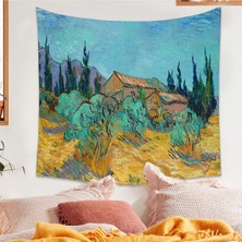 Greendecor Van Gogh Ahşap Ev Zeytin Ağaçları Bahçe Ünlü Eser Duvar Örtüsü Ünlü Tablo