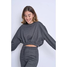 Pour La Riviere Bisiklet Yaka Şardonlu Crop Kadın Eşofman Takımı
