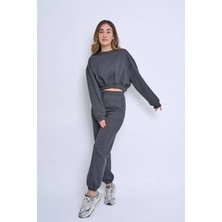 Pour La Riviere Bisiklet Yaka Şardonlu Crop Kadın Eşofman Takımı
