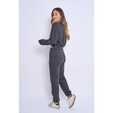Pour La Riviere Bisiklet Yaka Şardonlu Crop Kadın Eşofman Takımı
