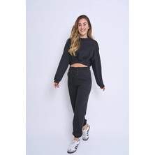 Pour La Riviere Bisiklet Yaka Şardonlu Crop Kadın Eşofman Takımı