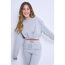 Pour La Riviere Bisiklet Yaka Şardonlu Crop Kadın Eşofman Takımı