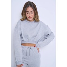 Pour La Riviere Bisiklet Yaka Şardonlu Crop Kadın Eşofman Takımı