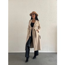 Gokili Butik Kadın Düğmesiz Kordonlu Kaşe Kaban