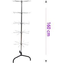 Gri Dekor 5 Katlı, 8 Kancalı Metalik Bijuteri Standı, Aksesuar Standı, Tesbihlik, Anahtarlık, Çok Amaçlı Stant