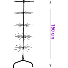 Gri Dekor 5 Katlı, 12 Siyah Kancalı Bijuteri Standı, Aksesuar Standı, Tesbihlik, Anahtarlık, Çok Amaçlı Stant