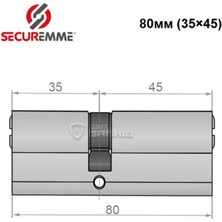 Securemme K2 80 mm 35X45 Kilit /anahtar Mat Krom (Italya) 1+5 Anahtar -Kilit Göbeği