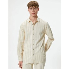 Koton 4SAM60010HW Koton Erkek Gömlek Ekru Çizgili
