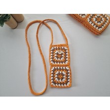 Hobi Turuncu El Örgüsü Motifli Telefon Çantası