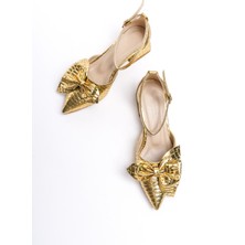 Divolya Lorenta Gold Fiyonklu (4cm) Sivri Burun Topuklu Ayakkabı