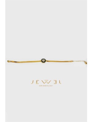 Jewel Tek Taşlı Italyan Zincir Gold Altın Kaplama Bileklik