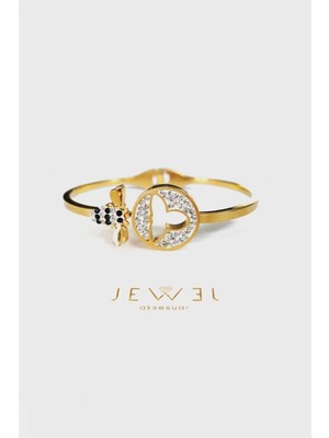 Jewel Arı Taşlı Gold Altın Kaplama Bileklik