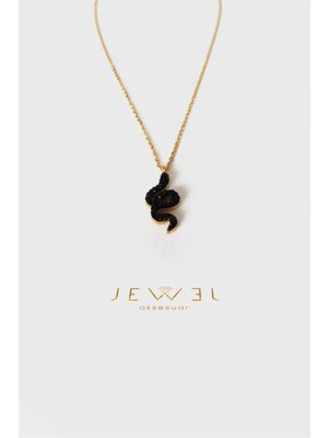 Jewel Siyah Taşlı Yılan Gold Altın Kaplama Kolye