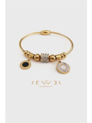 Jewel P. Model Siyah Roma Rakamlı Gold Altın Kaplama Bileklik