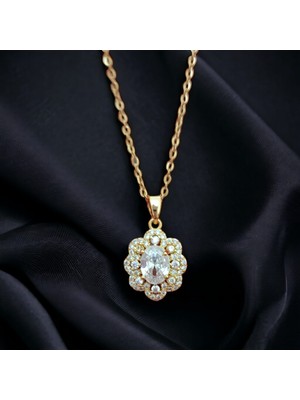 Bs Jewelry Oval Kesim Zirkon Taşlı Çelik Kolye BS-126