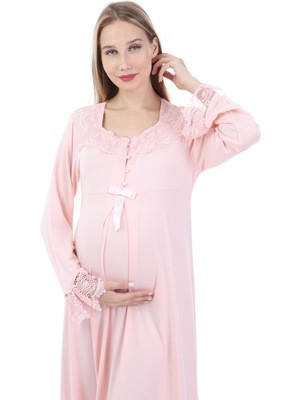 Luvmabelly MYRA9622 Dantelli Düğmeli Hamile Gecelik - Pembe