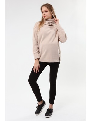 Luvmabelly MYRA4283 Fermuarlı Hamile Sweatshirt -Bej