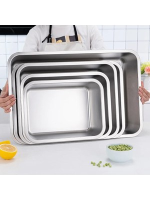 Shanhua Shop 45X35X4.8CM Stili Paslanmaz Çelik Gıda Saklama Tepsileri Barbekü Yemek Tabağı Dikdörtgen Fırın Kek Ekmek Pişirme Tepsisi Bakeware Konteyner Mutfak Aksesuarları (Yurt Dışından)