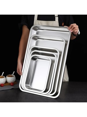 Shanhua Shop 45X35X4.8CM Stili Paslanmaz Çelik Gıda Saklama Tepsileri Barbekü Yemek Tabağı Dikdörtgen Fırın Kek Ekmek Pişirme Tepsisi Bakeware Konteyner Mutfak Aksesuarları (Yurt Dışından)