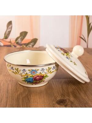 Shanhua Shop A-16CM Tarzı Jınserta Vintage Emaye Kase Çanak Kalınlaşmış Büyük Kapasiteli Kapaklı Mutfak Buzdolabı Gıda Meyve Kabı Karıştırma Kasesi (Yurt Dışından)