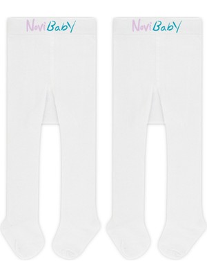 Novibaby 2'li Bebek Pamuklu Külotlu Çorap, Çocuk Yenidoğan Pamuk Kız Erkek Okul Çorabı, Beyaz Ekru Pembe