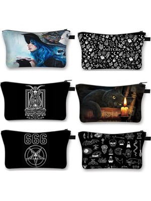 Qiuming Shop SHZBWITCHCW25 Stili Cadı Kara Kedi Dolu Şeytan Kozmetik Çantası Witchcrat Baphomet Kadınlar Makyaj Çantası Bayanlar Ruj Makyaj Organizatör Çantaları (Yurt Dışından)