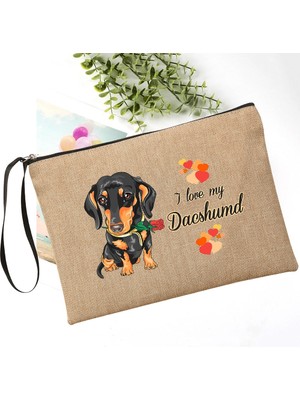 Qiuming Shop Q06233-A012BR-S Stili Basit Dachshund Aşk Moda Fermuar Kozmetik Çantası Köpek Anne Hayat Makyaj Tuvalet Çantası Ruj Maskara Organizatör Çanta Seyahat Çantası (Yurt Dışından)