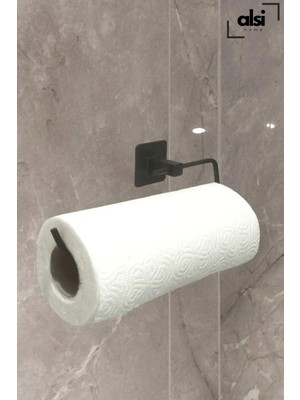 Alsi Home Yapışkanlı Siyah Rulo Havluluk 2’li Set Mutfak Banyo Havluluğu Peçetelik Yapışkanlı Çok Amaçlı Banyo Mutfak Askısı