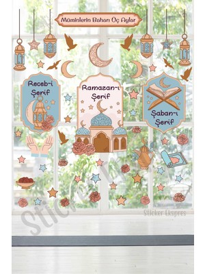 Sticker Ekspres Müminlerin Baharı Üç Aylar Çiçekli Recep Şaban Ramazan Cam Duvar Kapı Sticker Seti