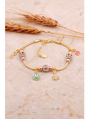 Sümer Telkari Mineli Altın Kaplama Gümüş Şans Bileklik 4514